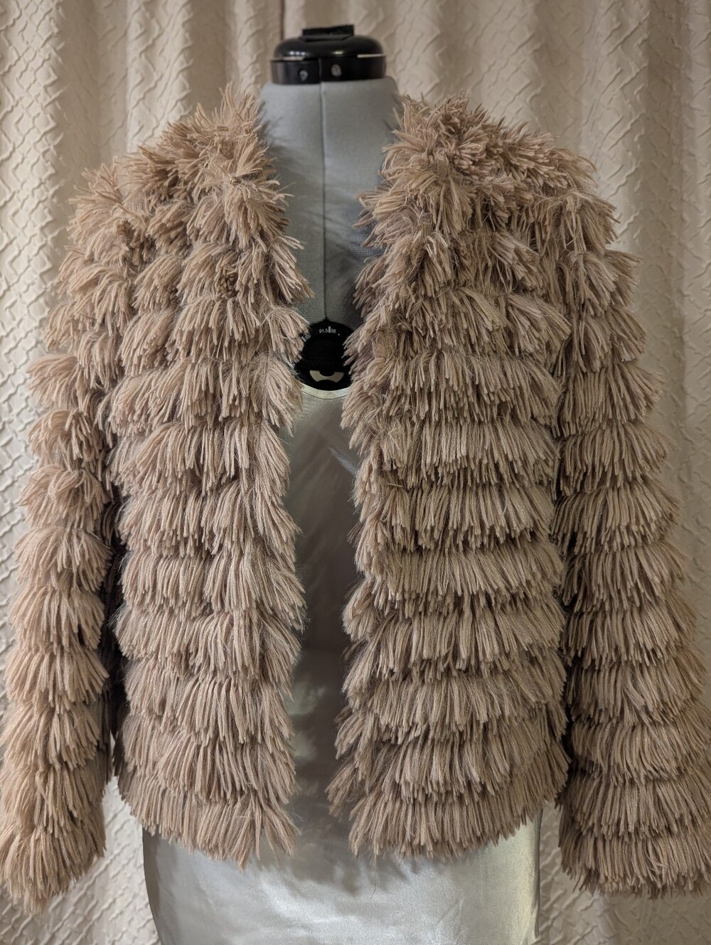 SHE + SKY Faux Fur Shaggy Gray Silver Mob Wife Jacket Size Small